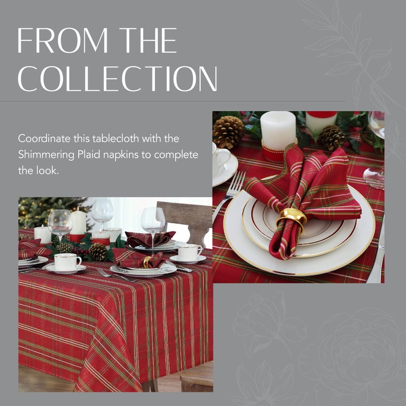 Elrene Home Fashions Shimmering Plaid Holiday Fabric Tablecloth, 60" x 120", Red - Image 5